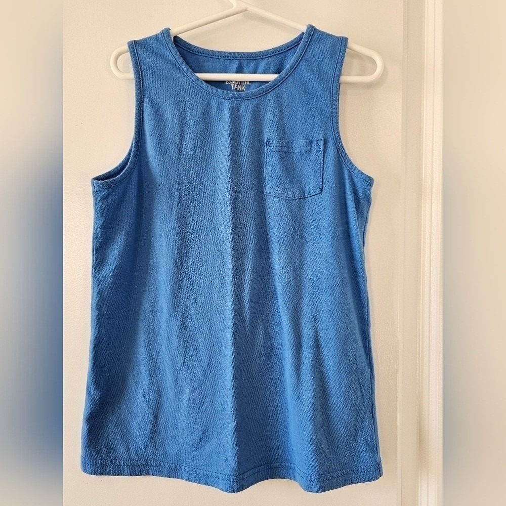 Kid's sz 7 Blue Essential Tank Top Chest Pocket Cotton Blend Summerโ Patriotic